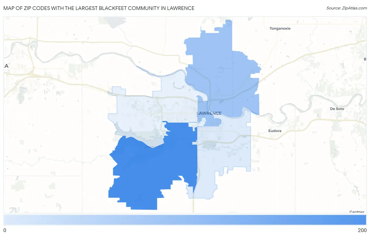Zip Codes with the Largest Blackfeet Community in Lawrence Map