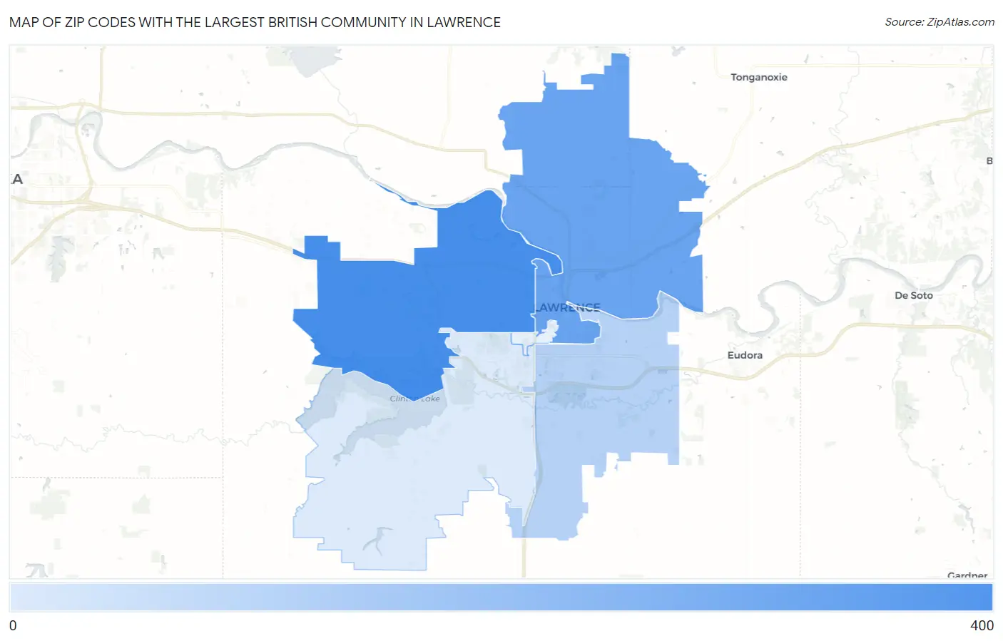 Zip Codes with the Largest British Community in Lawrence Map