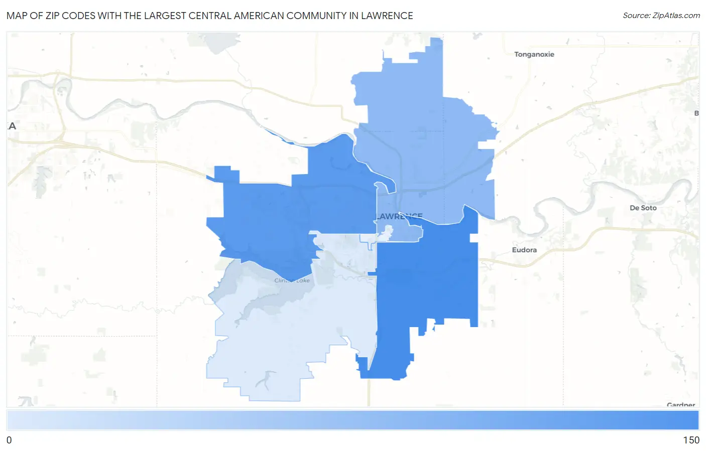 Zip Codes with the Largest Central American Community in Lawrence Map