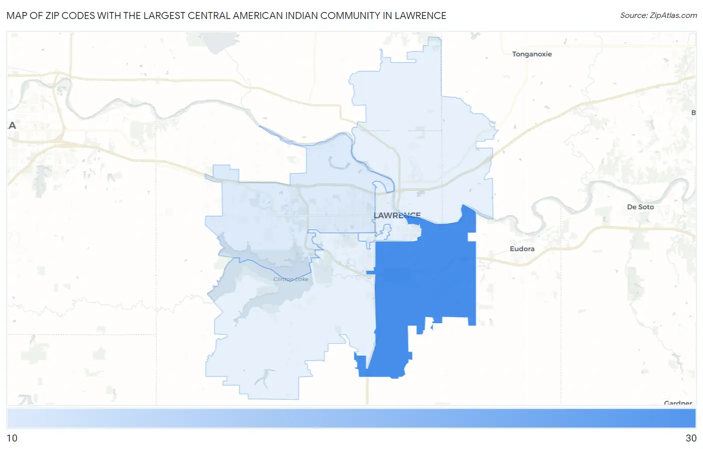 Zip Codes with the Largest Central American Indian Community in Lawrence Map