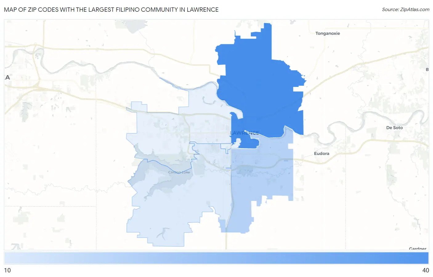 Zip Codes with the Largest Filipino Community in Lawrence Map