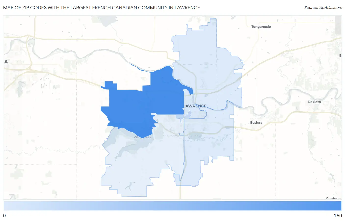 Zip Codes with the Largest French Canadian Community in Lawrence Map