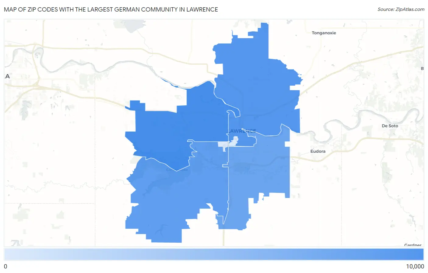 Zip Codes with the Largest German Community in Lawrence Map