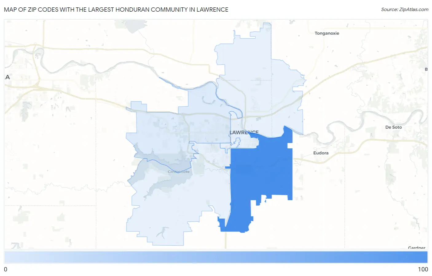 Zip Codes with the Largest Honduran Community in Lawrence Map