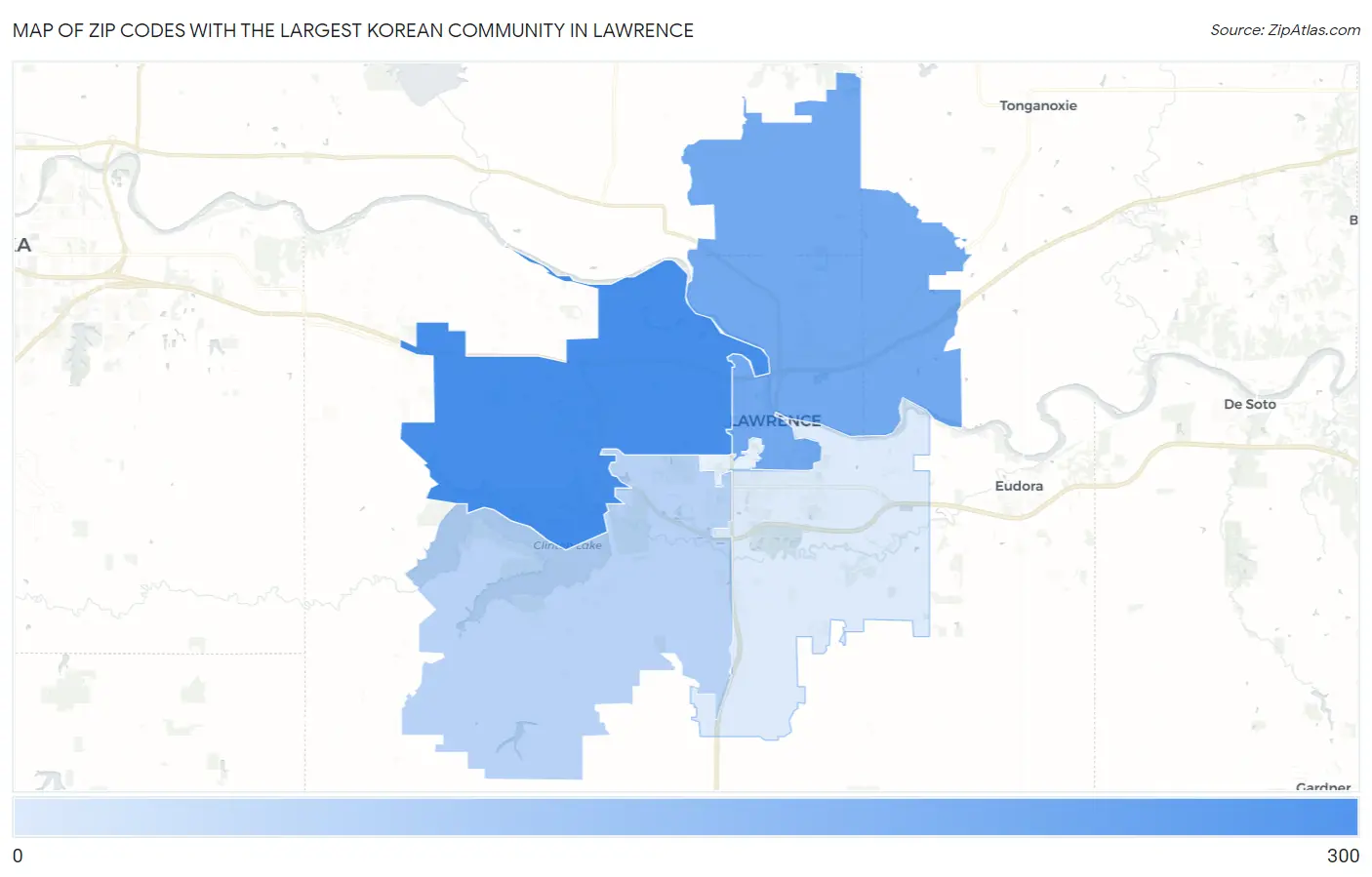 Zip Codes with the Largest Korean Community in Lawrence Map