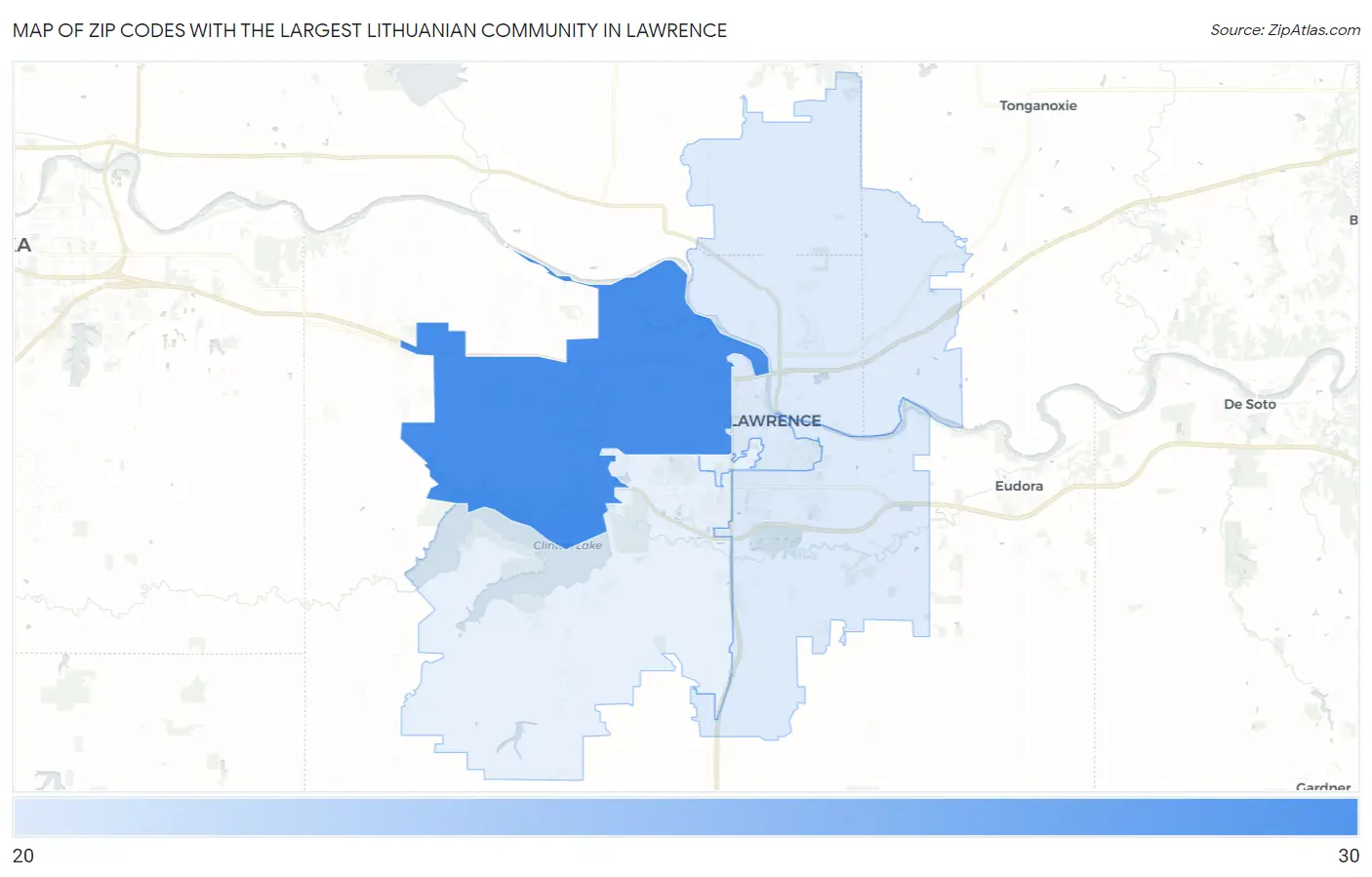 Zip Codes with the Largest Lithuanian Community in Lawrence Map