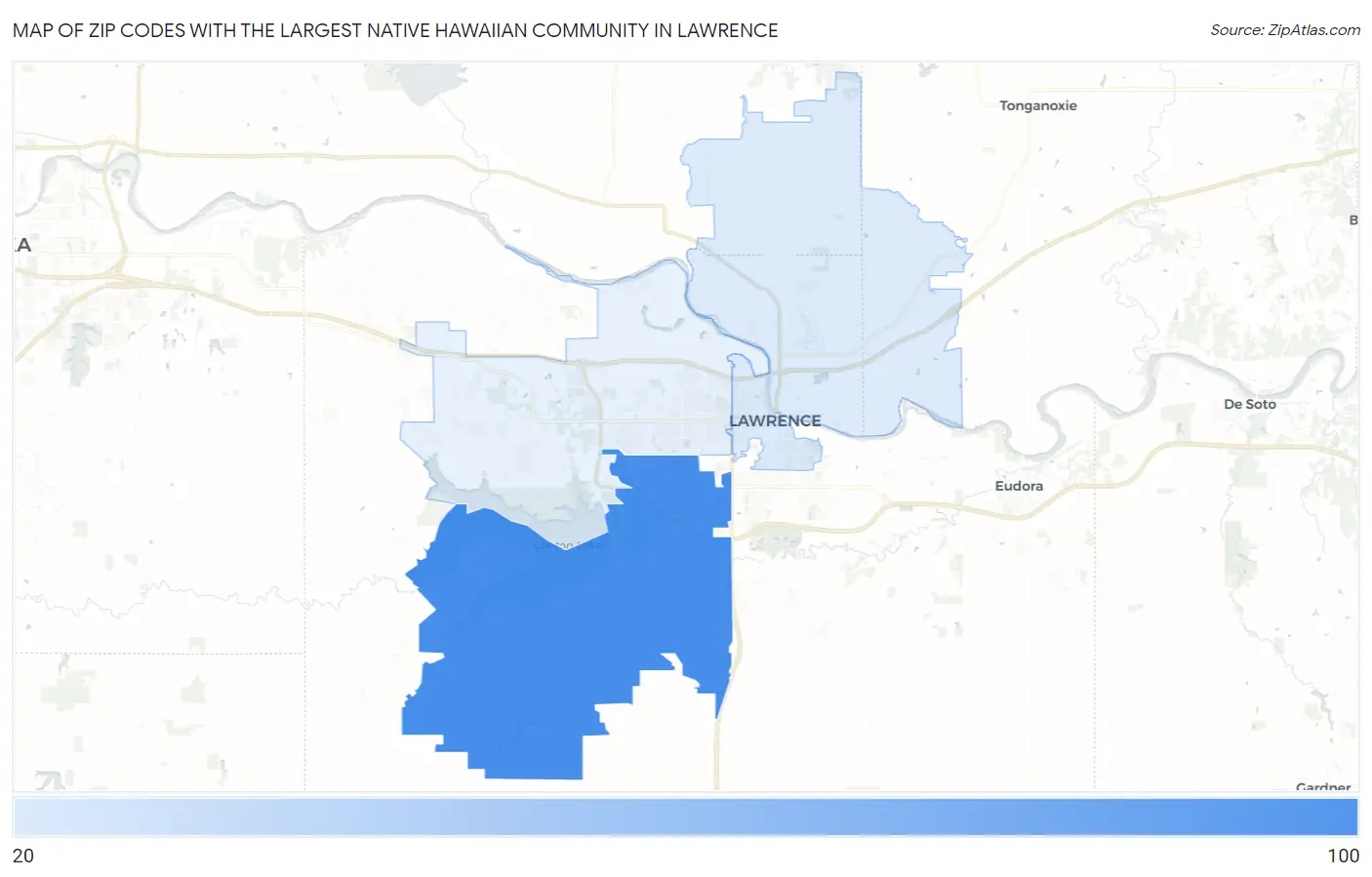 Zip Codes with the Largest Native Hawaiian Community in Lawrence Map