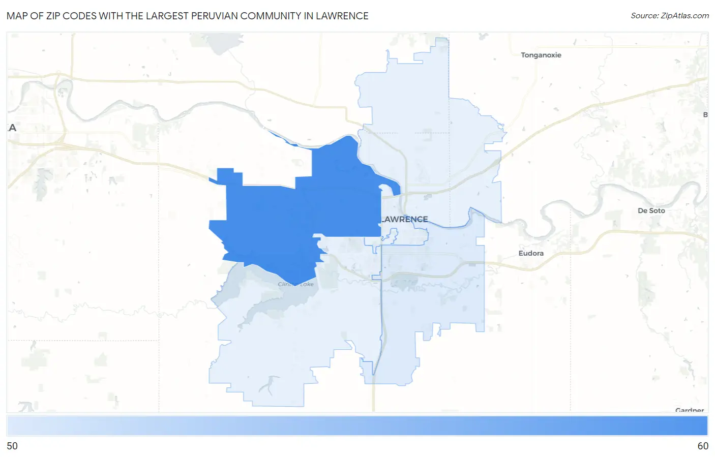 Zip Codes with the Largest Peruvian Community in Lawrence Map