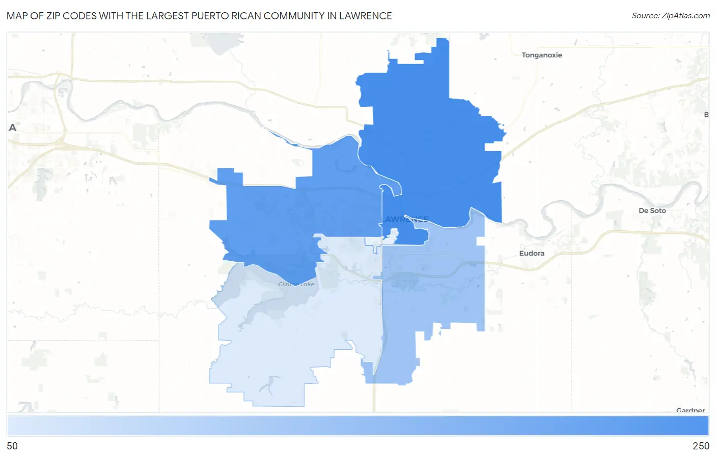 Zip Codes with the Largest Puerto Rican Community in Lawrence Map
