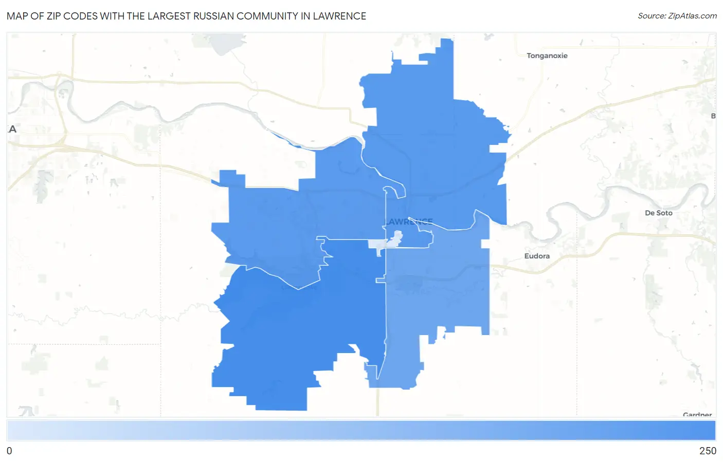 Zip Codes with the Largest Russian Community in Lawrence Map