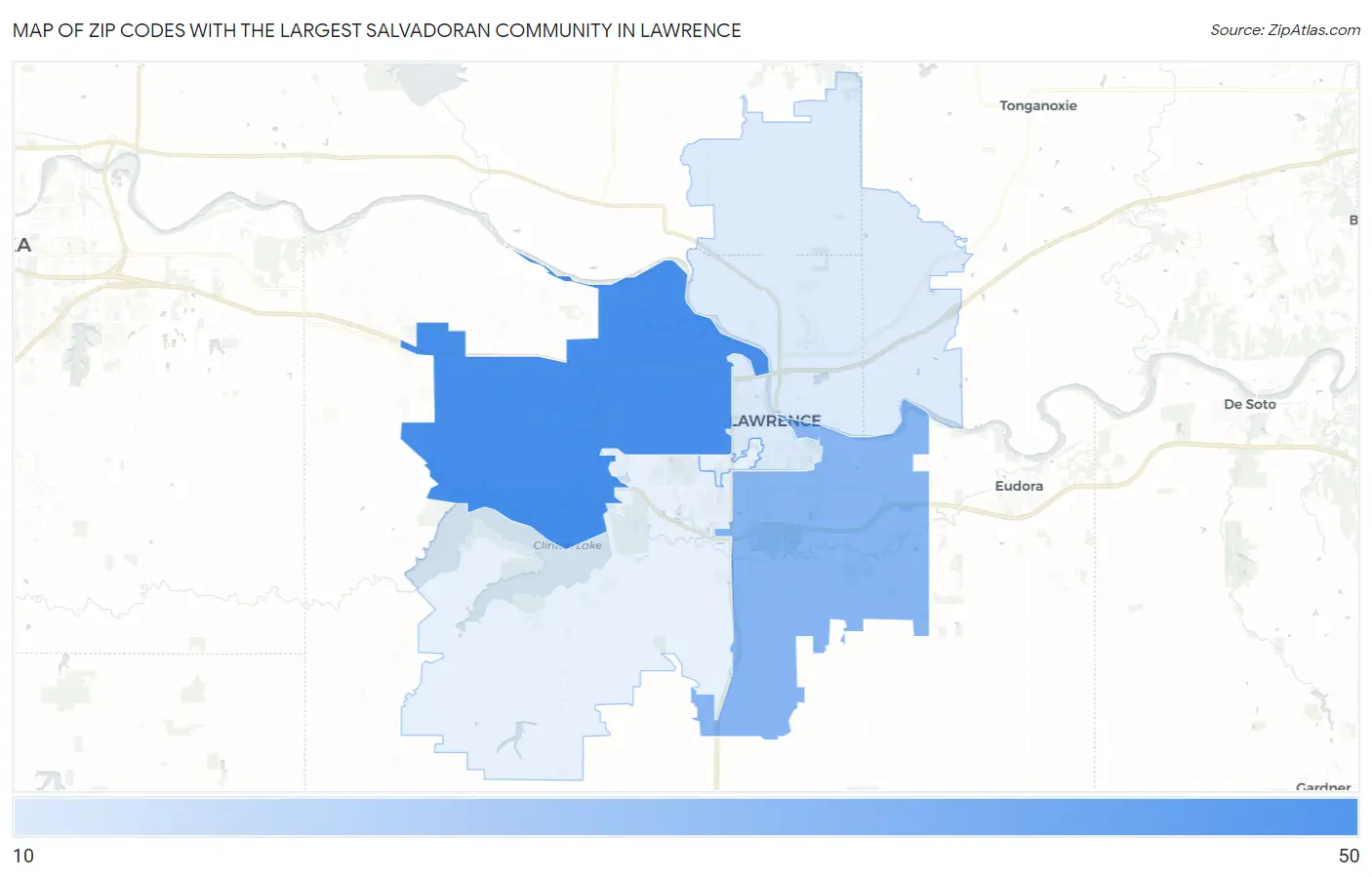 Zip Codes with the Largest Salvadoran Community in Lawrence Map