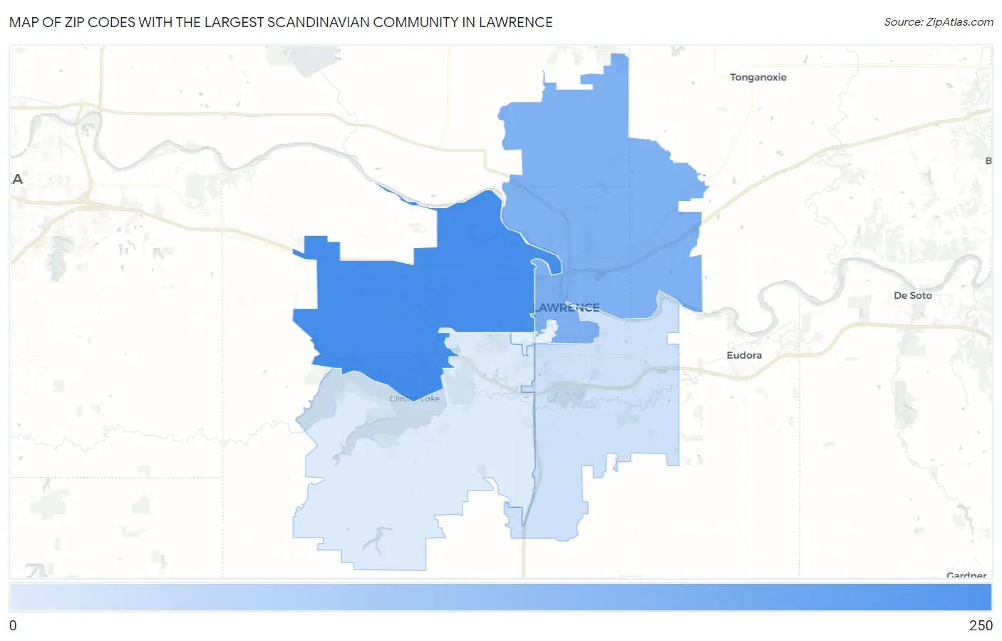 Zip Codes with the Largest Scandinavian Community in Lawrence Map