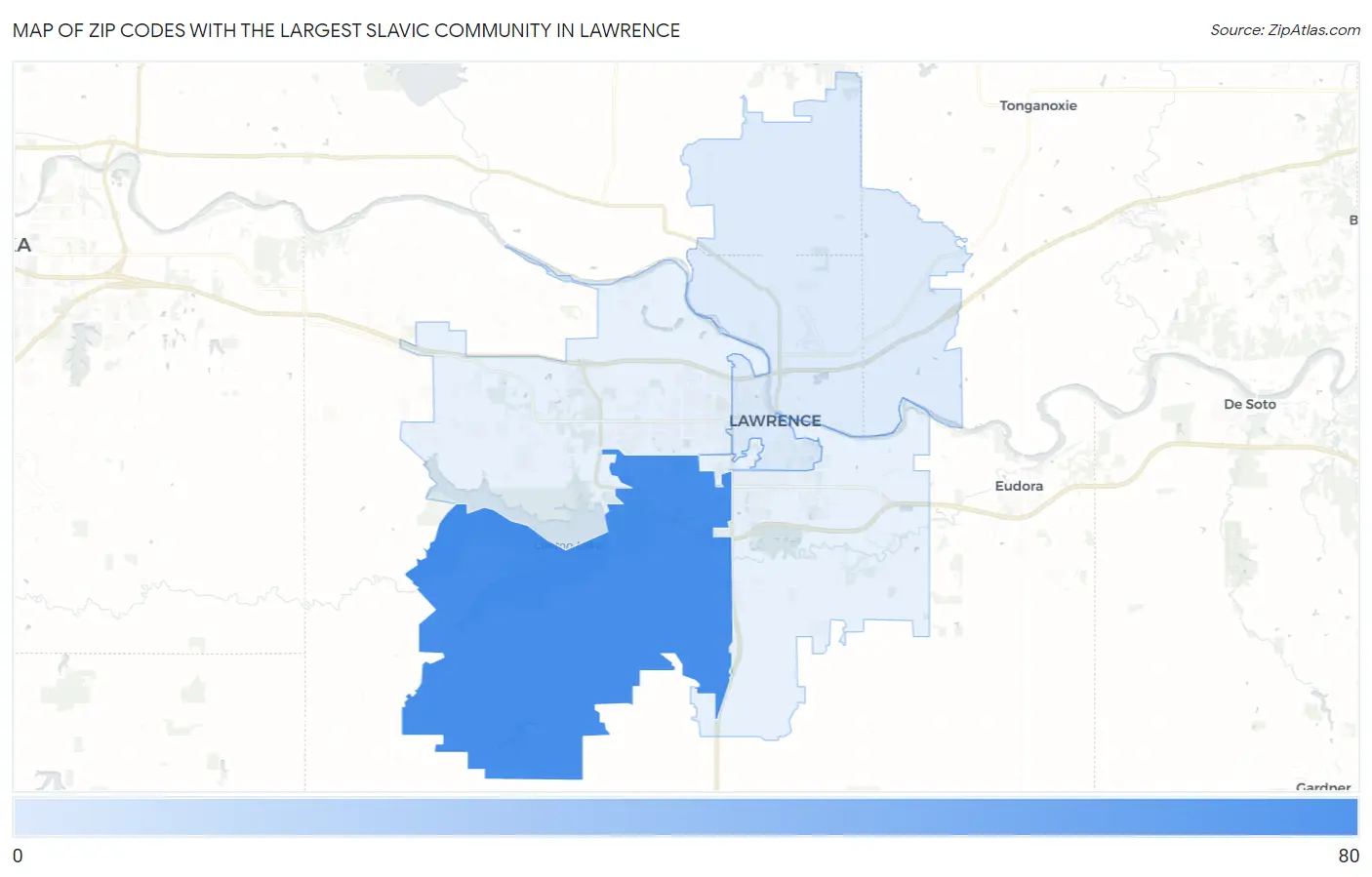 Zip Codes with the Largest Slavic Community in Lawrence Map