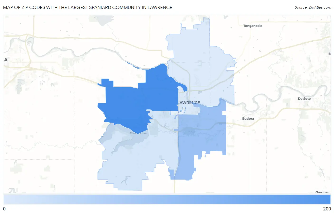 Zip Codes with the Largest Spaniard Community in Lawrence Map