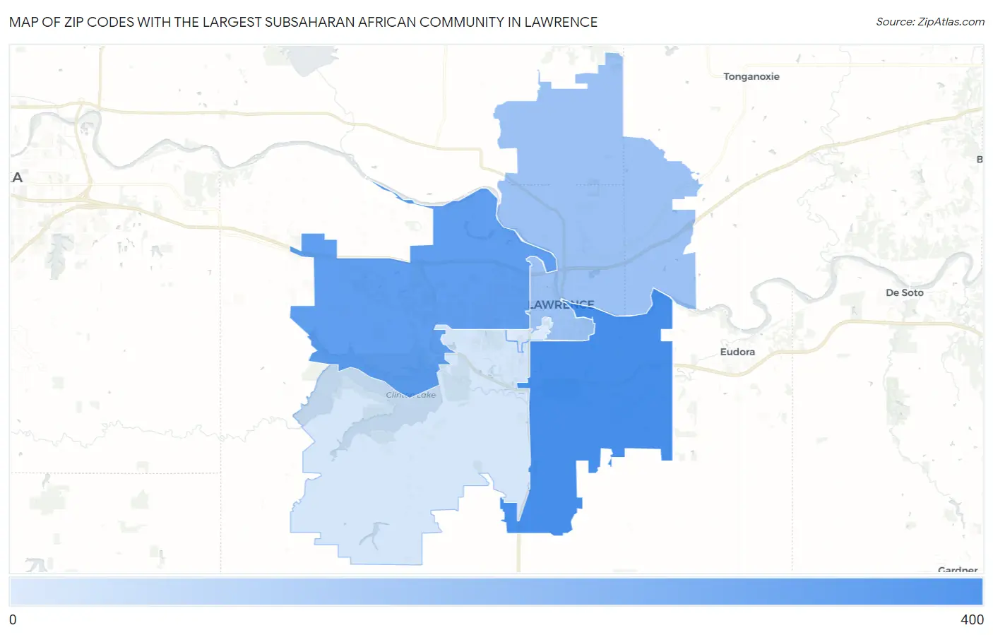 Zip Codes with the Largest Subsaharan African Community in Lawrence Map