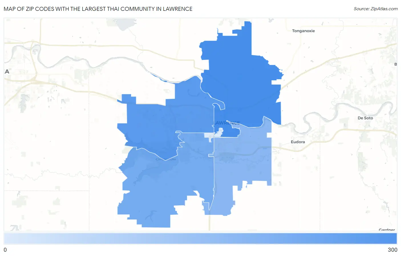 Zip Codes with the Largest Thai Community in Lawrence Map