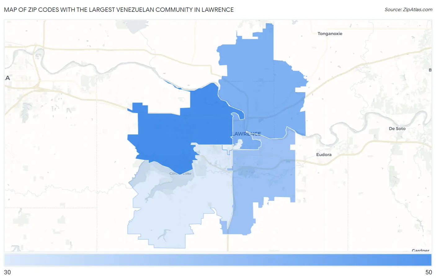 Zip Codes with the Largest Venezuelan Community in Lawrence Map