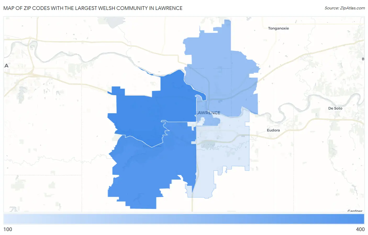 Zip Codes with the Largest Welsh Community in Lawrence Map