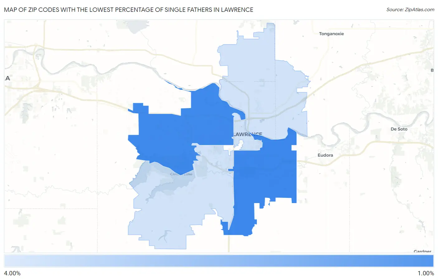 Zip Codes with the Lowest Percentage of Single Fathers in Lawrence Map
