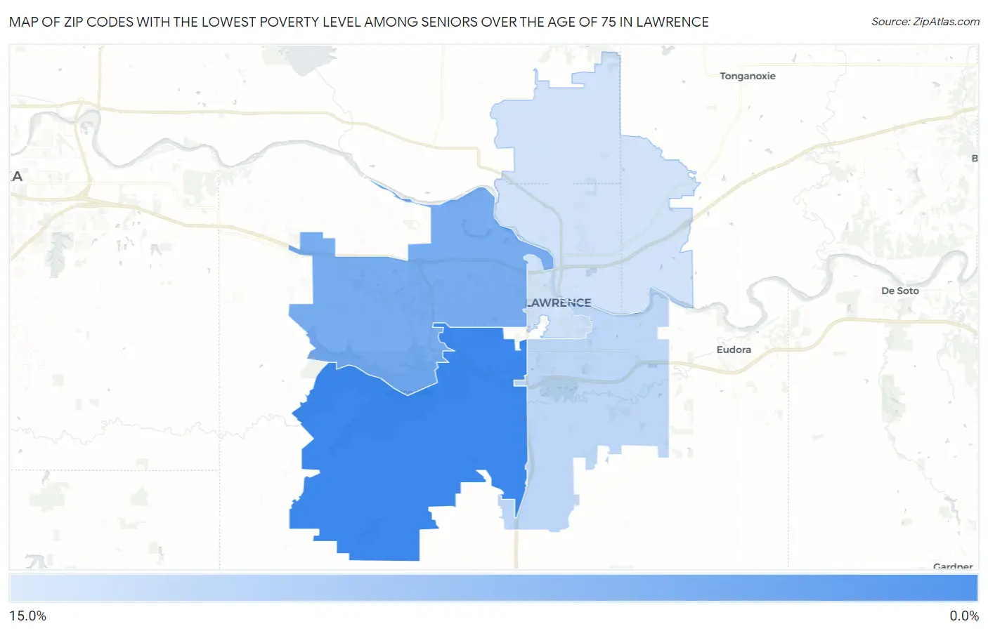 Zip Codes with the Lowest Poverty Level Among Seniors Over the Age of 75 in Lawrence Map