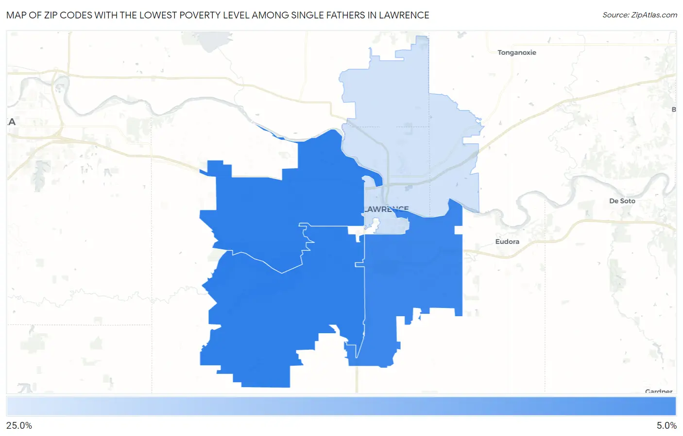 Zip Codes with the Lowest Poverty Level Among Single Fathers in Lawrence Map