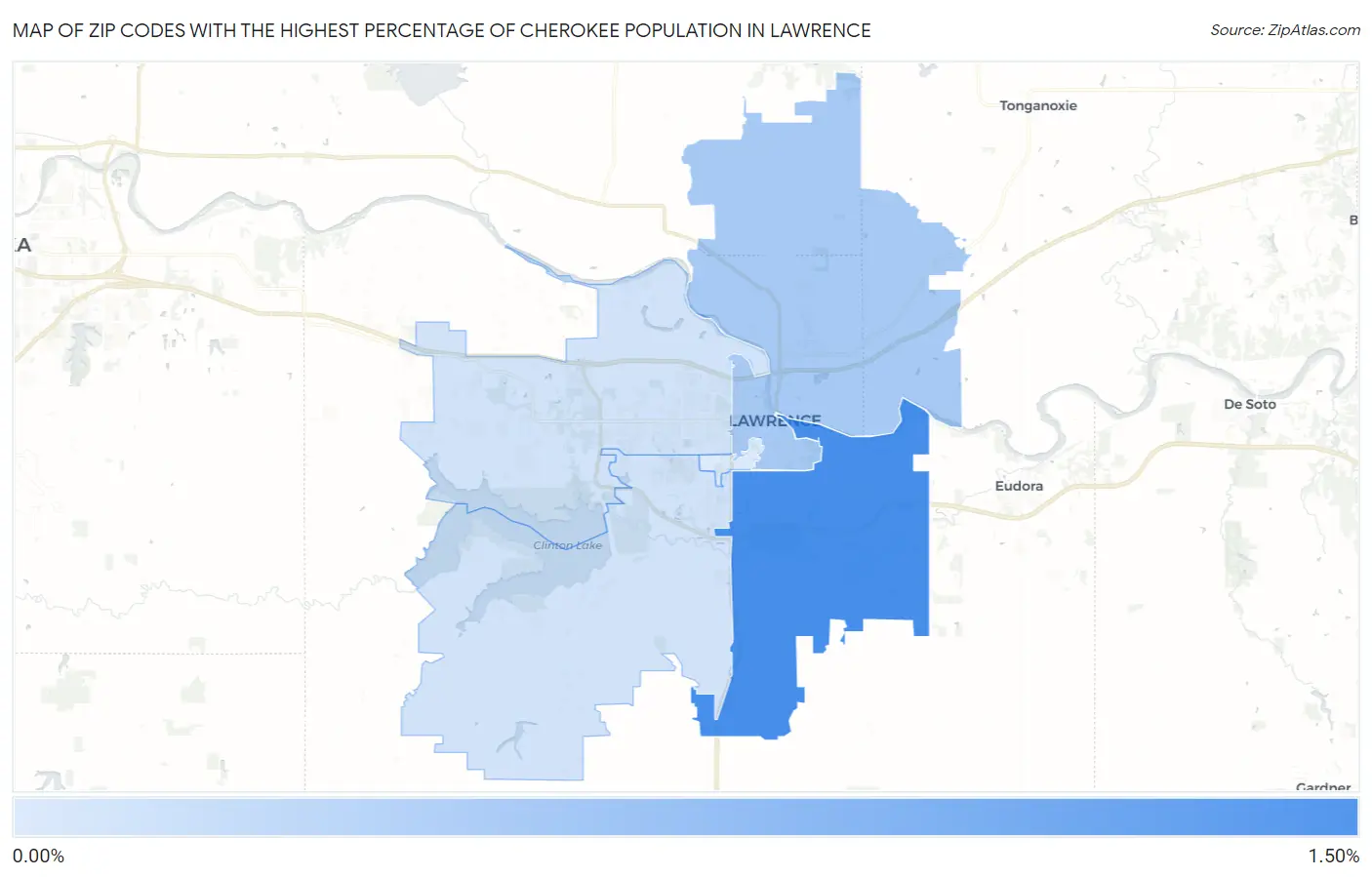 Zip Codes with the Highest Percentage of Cherokee Population in Lawrence Map