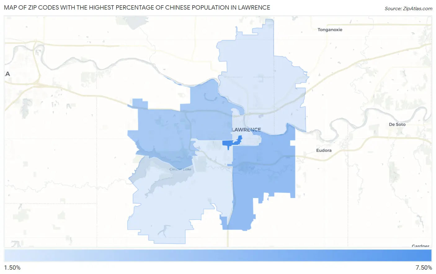 Zip Codes with the Highest Percentage of Chinese Population in Lawrence Map