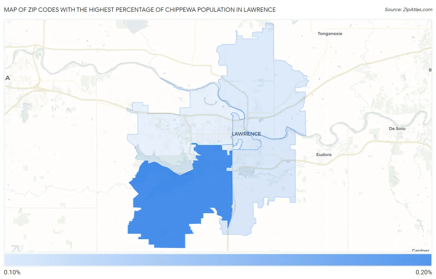 Zip Codes with the Highest Percentage of Chippewa Population in Lawrence Map