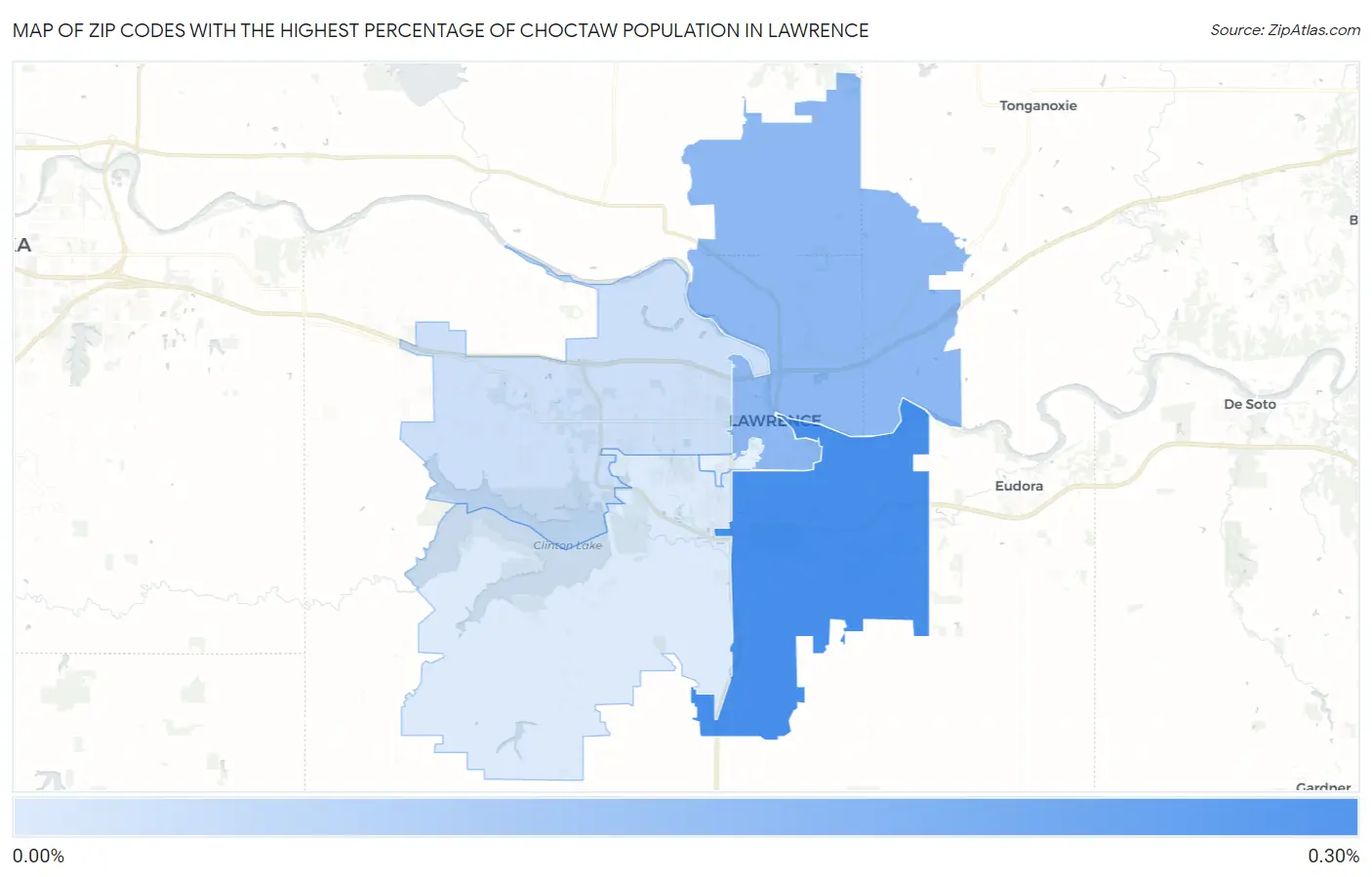 Zip Codes with the Highest Percentage of Choctaw Population in Lawrence Map