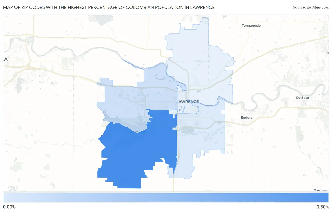 Zip Codes with the Highest Percentage of Colombian Population in Lawrence Map