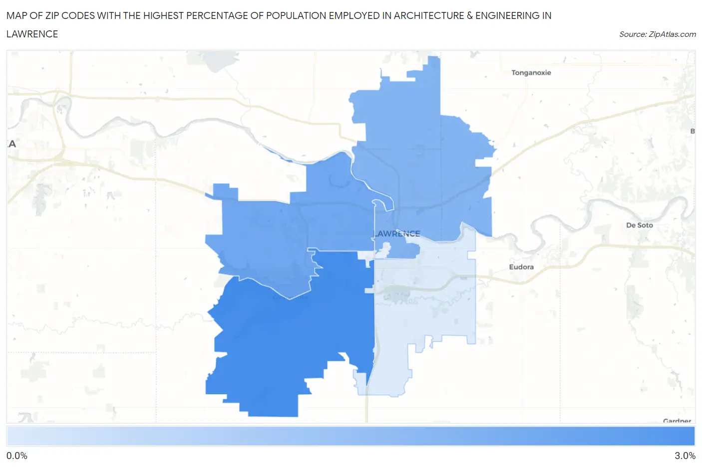 Zip Codes with the Highest Percentage of Population Employed in Architecture & Engineering in Lawrence Map