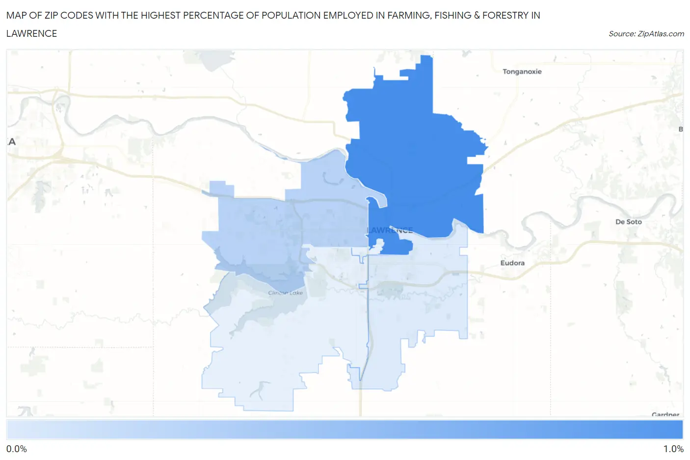 Zip Codes with the Highest Percentage of Population Employed in Farming, Fishing & Forestry in Lawrence Map