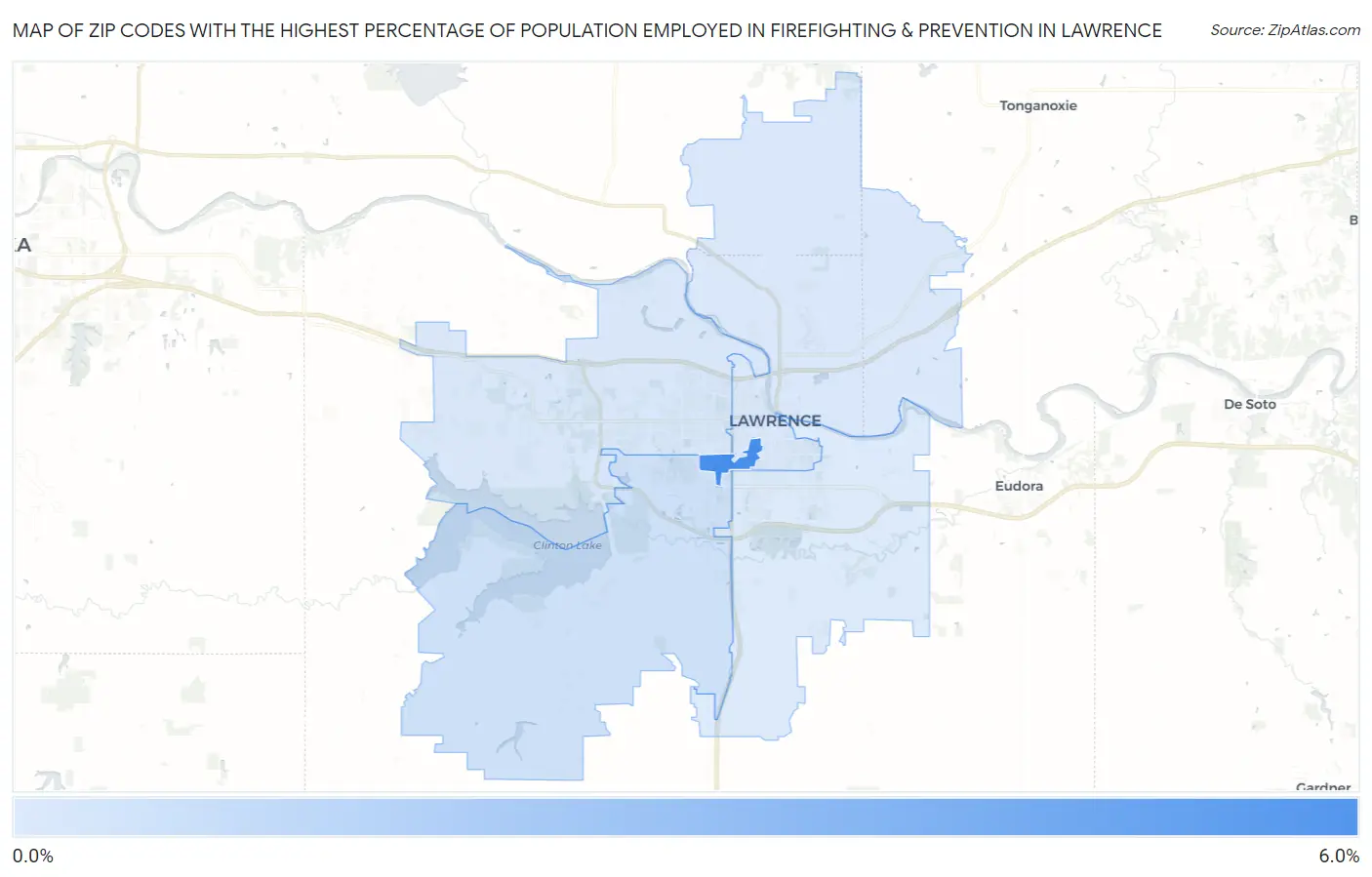Zip Codes with the Highest Percentage of Population Employed in Firefighting & Prevention in Lawrence Map