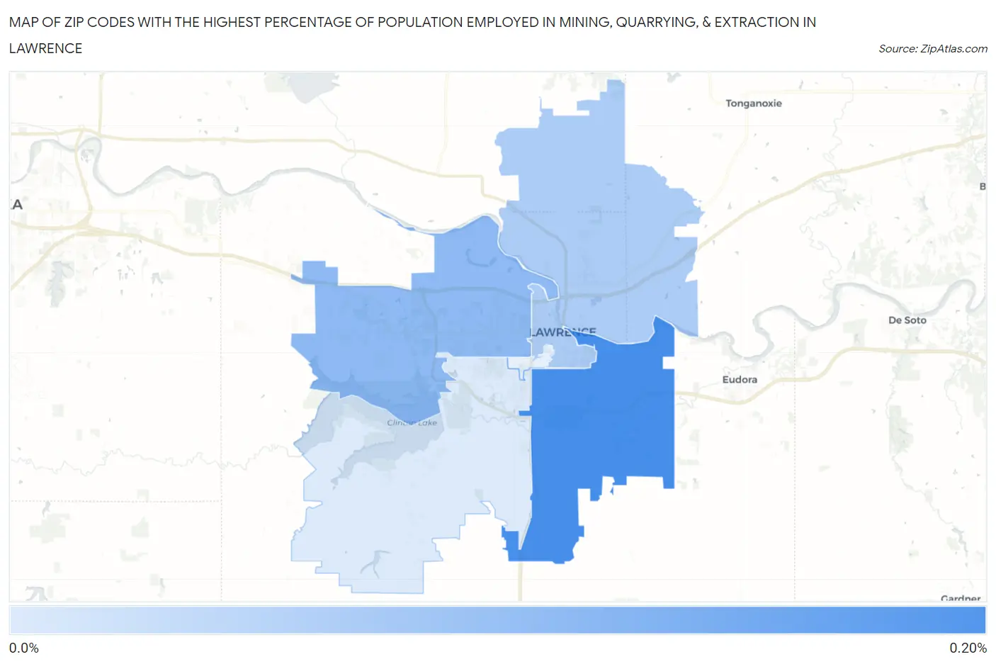 Zip Codes with the Highest Percentage of Population Employed in Mining, Quarrying, & Extraction in Lawrence Map