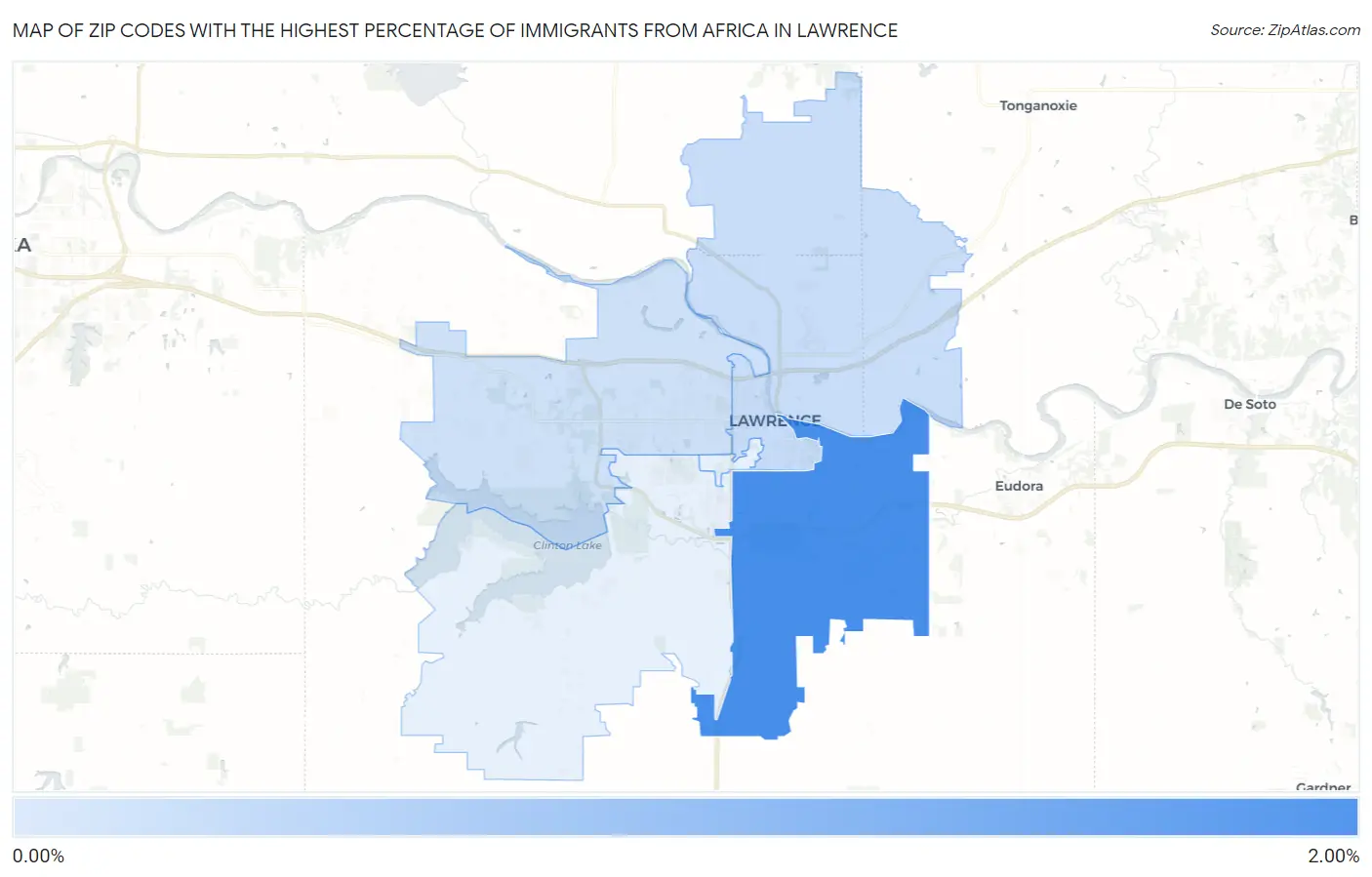 Zip Codes with the Highest Percentage of Immigrants from Africa in Lawrence Map
