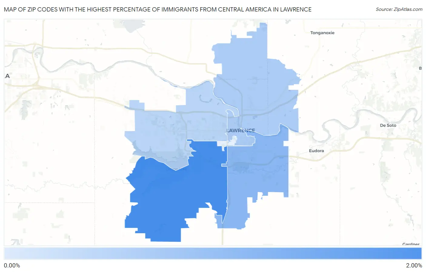 Zip Codes with the Highest Percentage of Immigrants from Central America in Lawrence Map