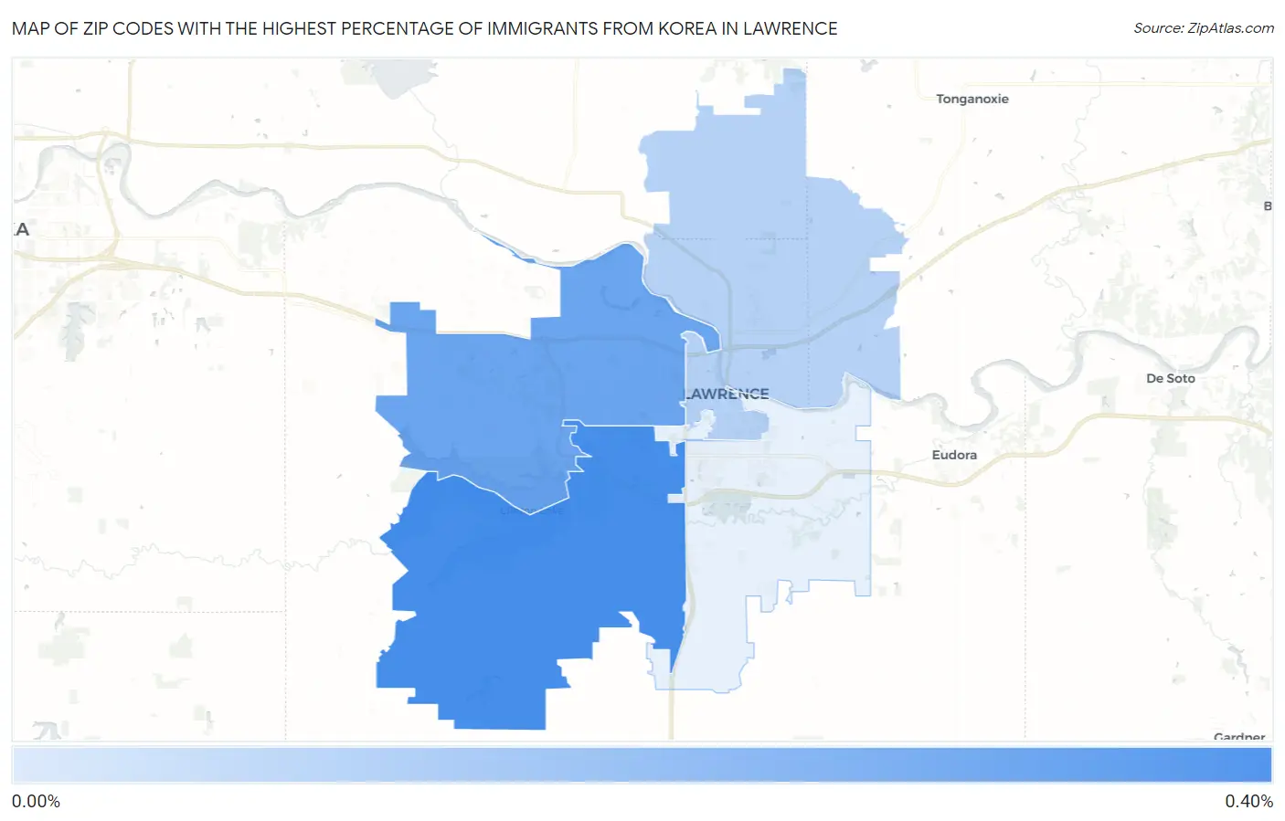 Zip Codes with the Highest Percentage of Immigrants from Korea in Lawrence Map