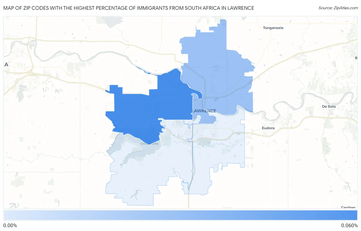 Zip Codes with the Highest Percentage of Immigrants from South Africa in Lawrence Map