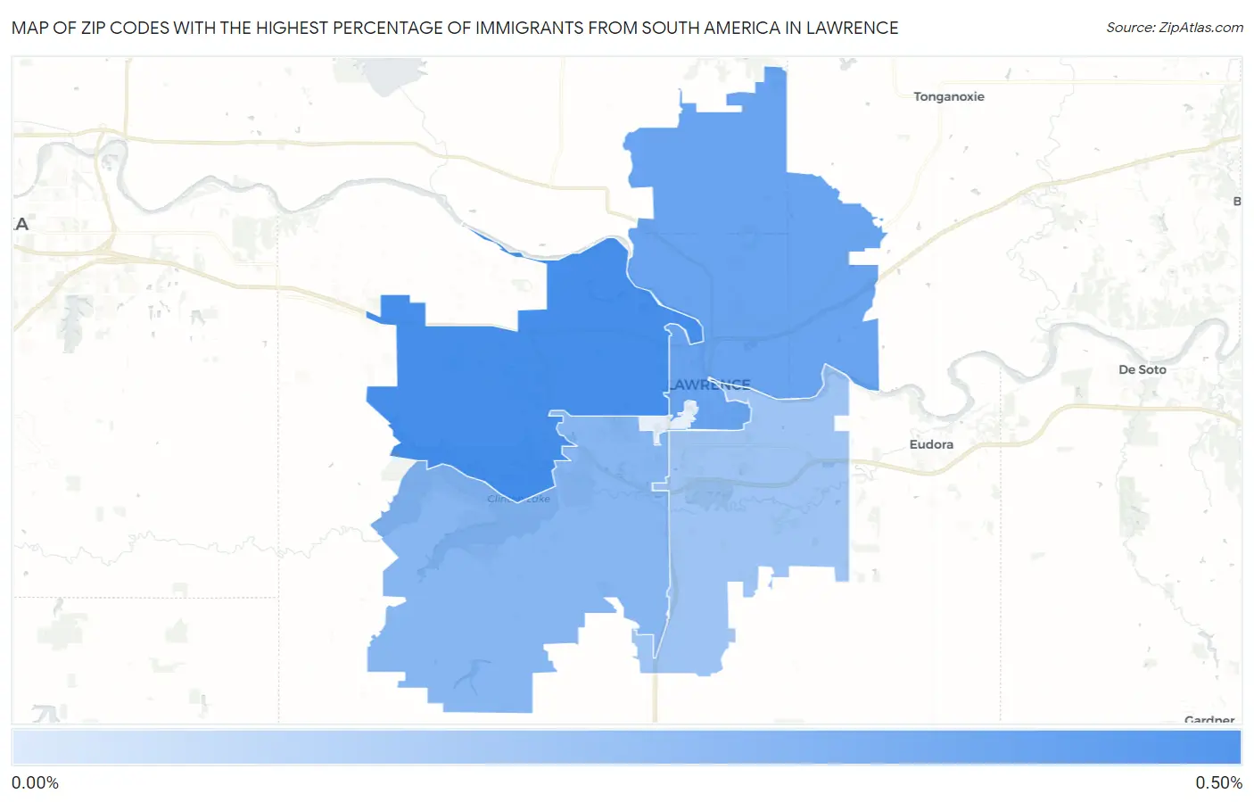 Zip Codes with the Highest Percentage of Immigrants from South America in Lawrence Map