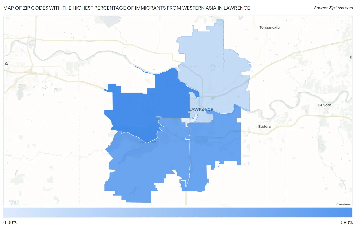 Zip Codes with the Highest Percentage of Immigrants from Western Asia in Lawrence Map
