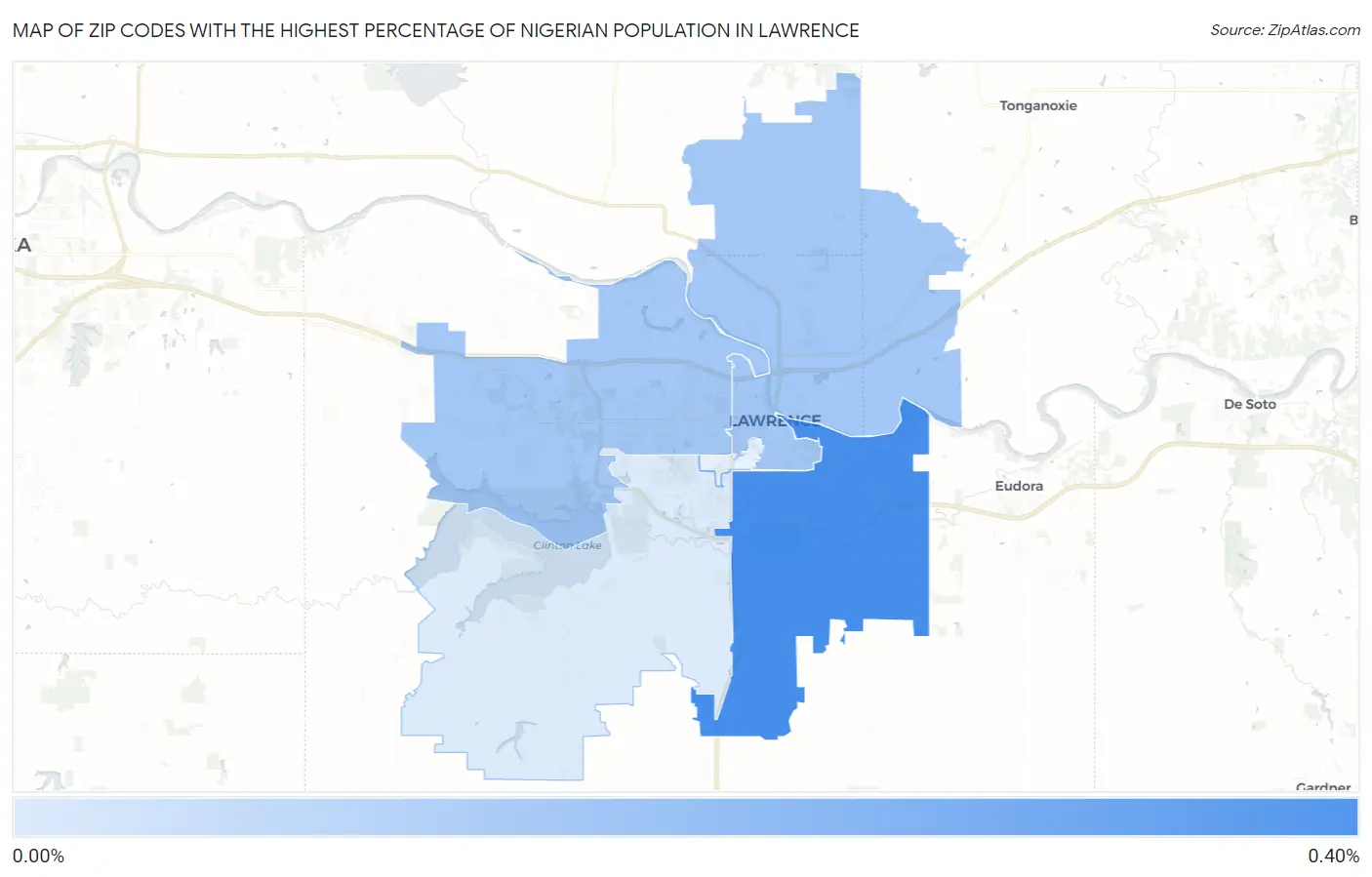 Zip Codes with the Highest Percentage of Nigerian Population in Lawrence Map