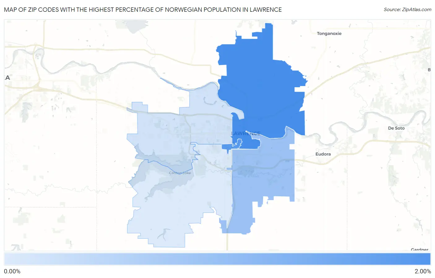 Zip Codes with the Highest Percentage of Norwegian Population in Lawrence Map