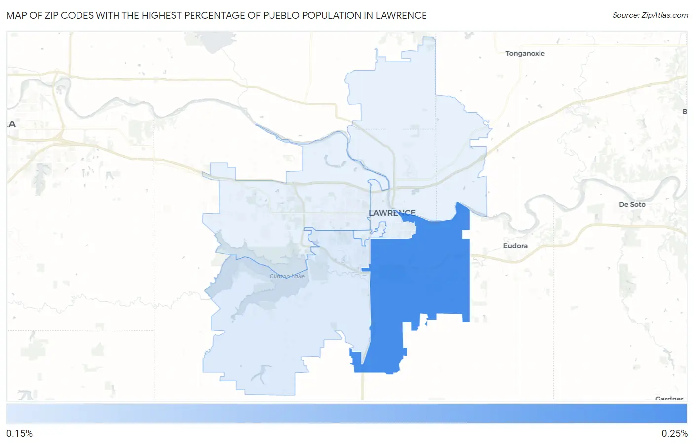 Zip Codes with the Highest Percentage of Pueblo Population in Lawrence Map