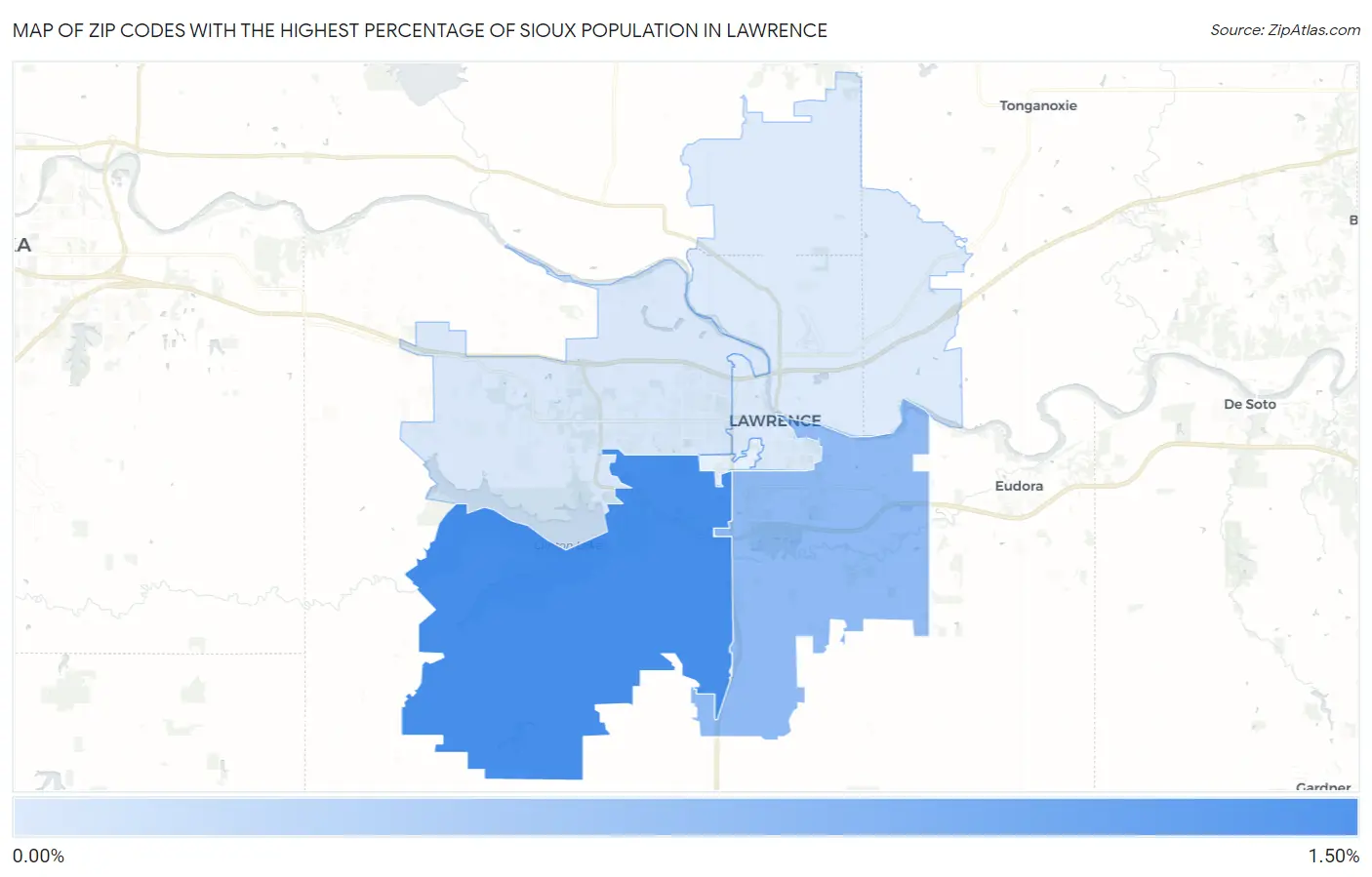 Zip Codes with the Highest Percentage of Sioux Population in Lawrence Map