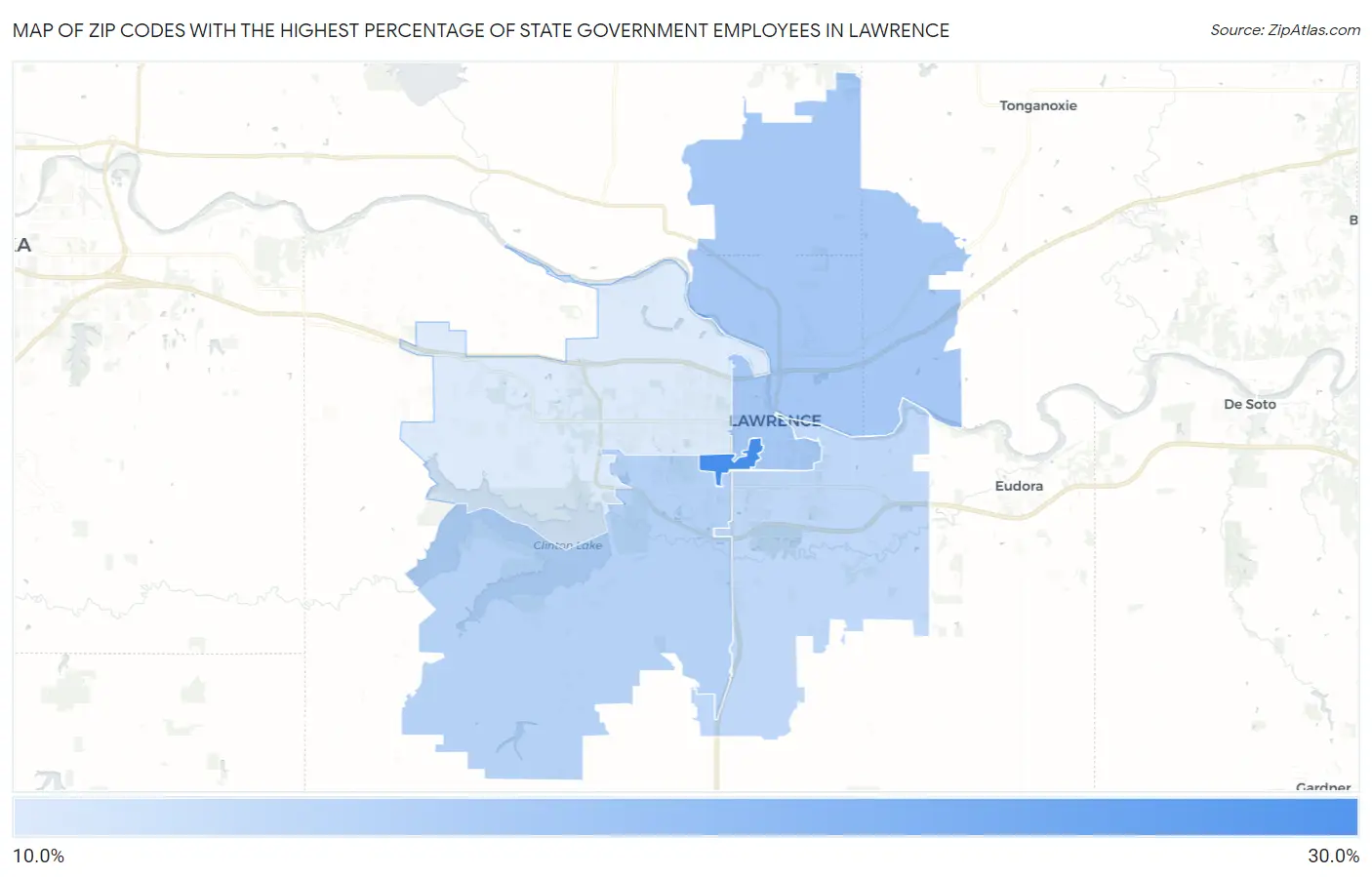 Zip Codes with the Highest Percentage of State Government Employees in Lawrence Map