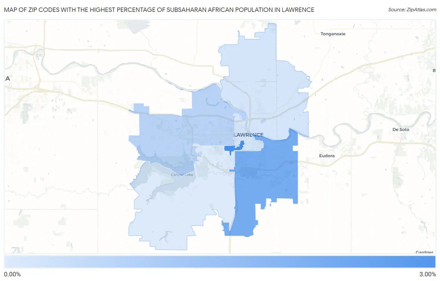 Zip Codes with the Highest Percentage of Subsaharan African Population in Lawrence Map