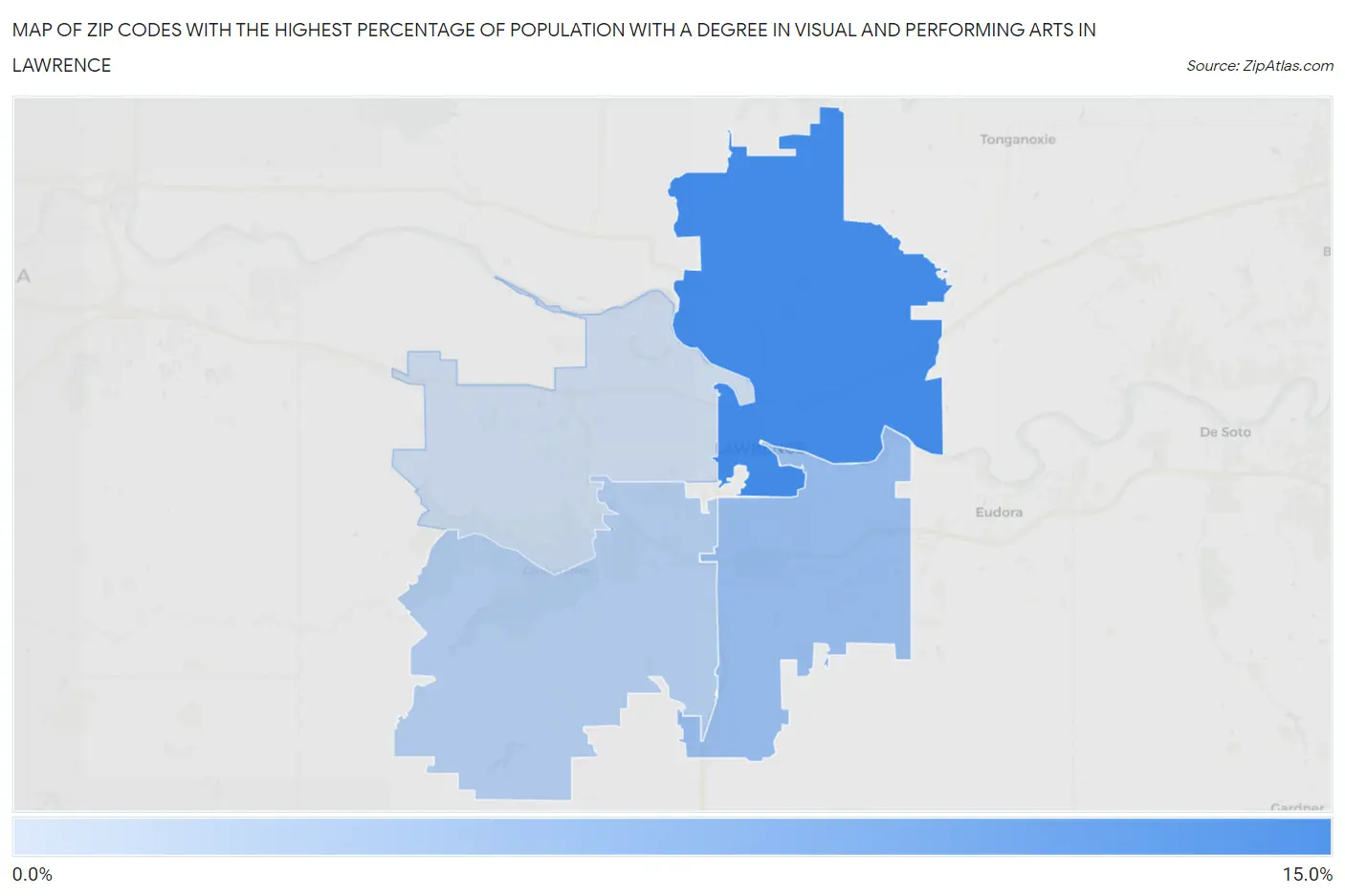 Zip Codes with the Highest Percentage of Population with a Degree in Visual and Performing Arts in Lawrence Map