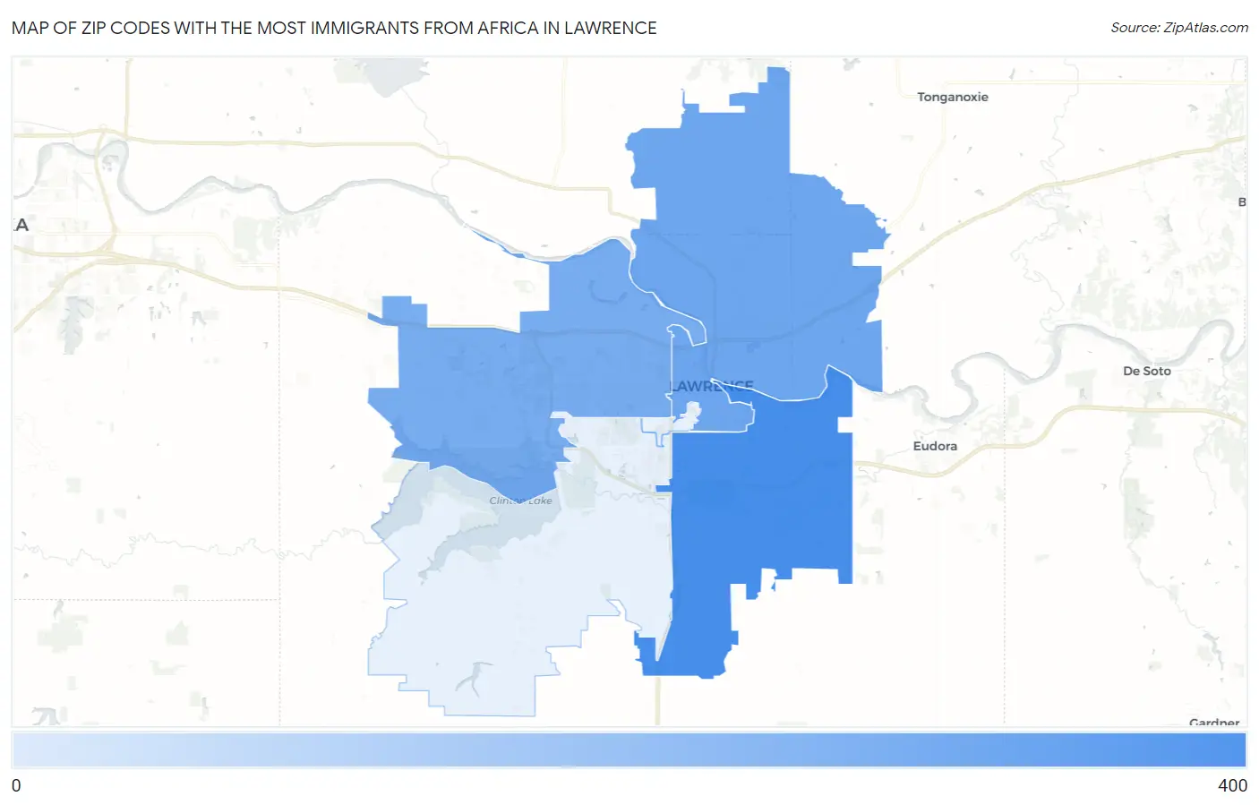 Zip Codes with the Most Immigrants from Africa in Lawrence Map