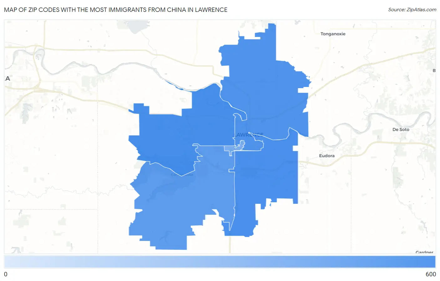 Zip Codes with the Most Immigrants from China in Lawrence Map
