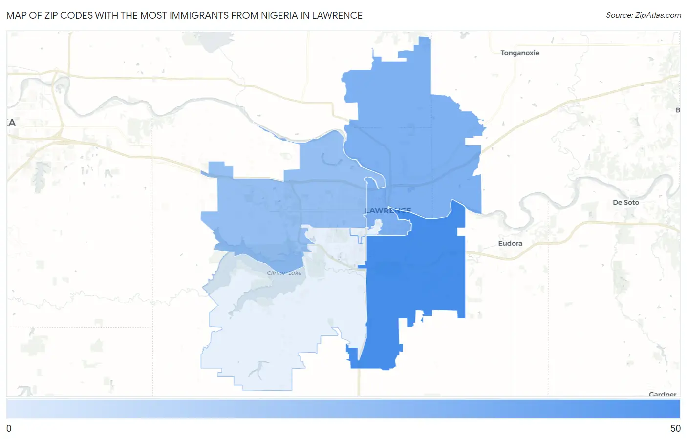 Zip Codes with the Most Immigrants from Nigeria in Lawrence Map
